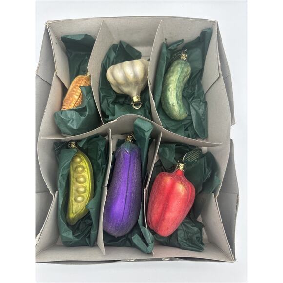 6 Christborn Glass Veggie Ornaments In Box With Tags - Picture 1 of 6